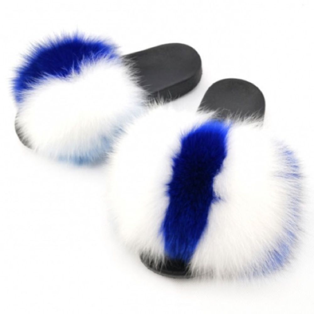 Blue & White Fur slides